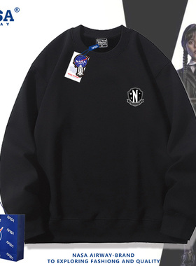 NASA联名亚当斯一家星期三nevermore学院徽章圆领卫衣男女上衣服