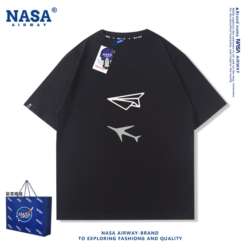 NASA联名纸飞机图案设计感纯棉短袖T恤夏季新款半袖男女宽松上衣