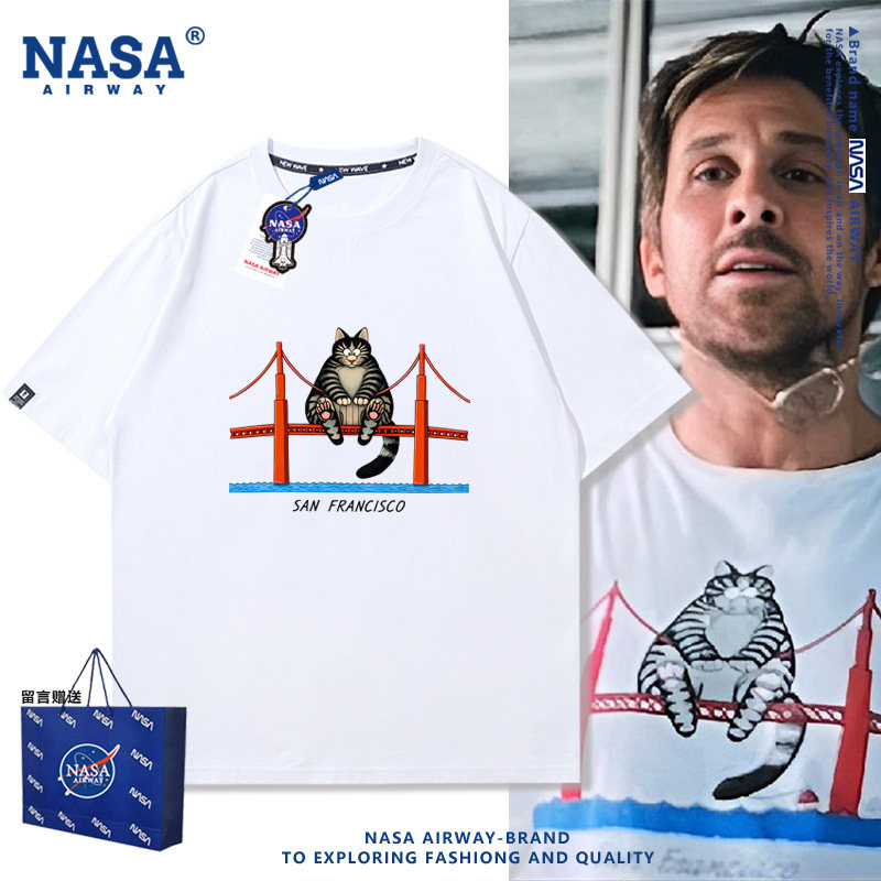 NASA AW挽救计划高司令猫咪旧金山大桥周边电影同款纯棉短袖T恤夏