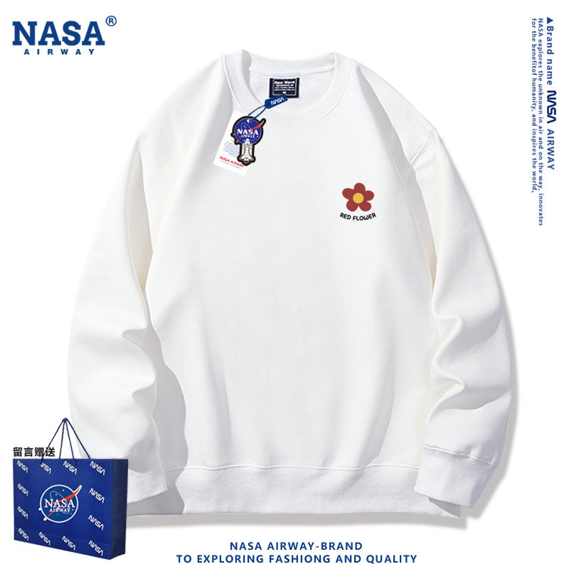 NASA AW送你一朵小红花简约小胸标印花男女春秋圆领卫衣上衣服潮图片