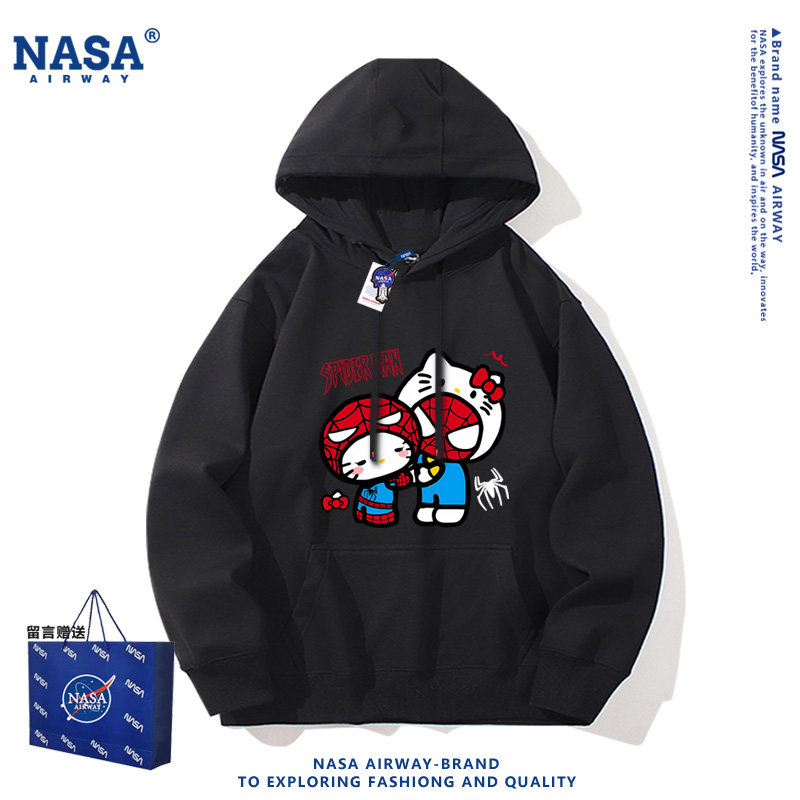 NASA联名美式潮牌蜘蛛侠联名kitty猫卡通图案男女春秋连帽卫衣潮