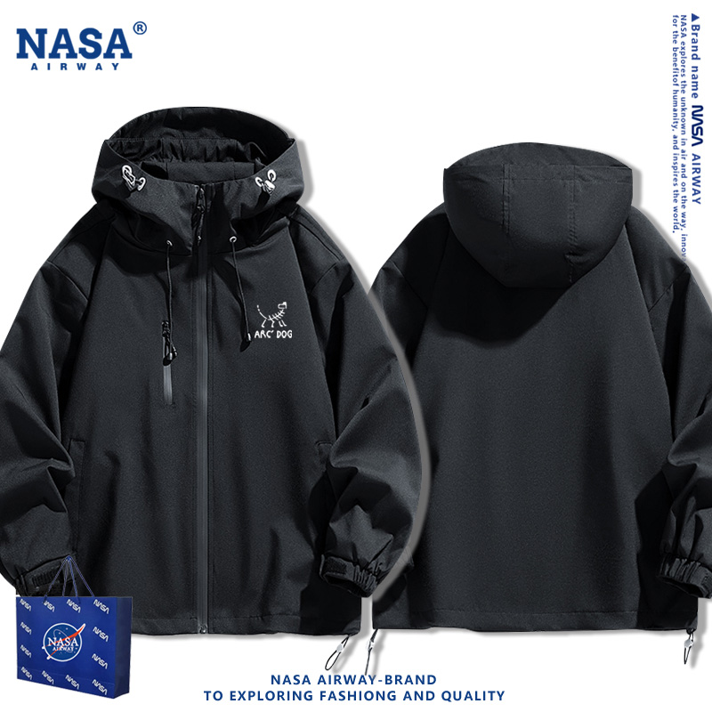 NASA联名始祖猫狗情侣龙蛇猪鸡鼠十二生肖连帽冲锋衣男女外套夹克