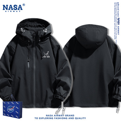 NASA联名始祖猫狗情侣龙蛇猪鸡鼠十二生肖连帽冲锋衣男女外套夹克