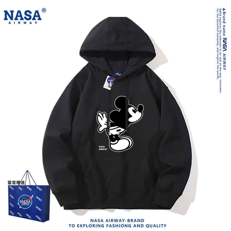 NASA联名美式复古米老鼠米奇卡通图案男女连帽卫衣秋冬薄款上衣服