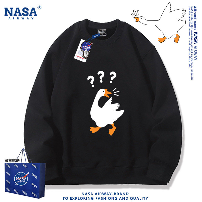 NASA联名大白鹅趣味卡通图案圆领卫衣男女学生春秋套头宽松上衣服
