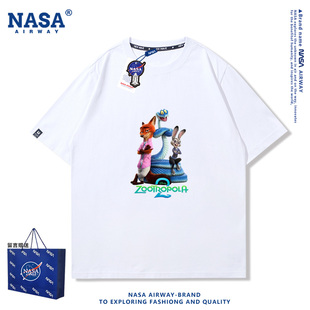 半袖 T恤夏季 潮 AW疯狂动物城2尼克朱迪周边情侣男女纯棉短袖 NASA