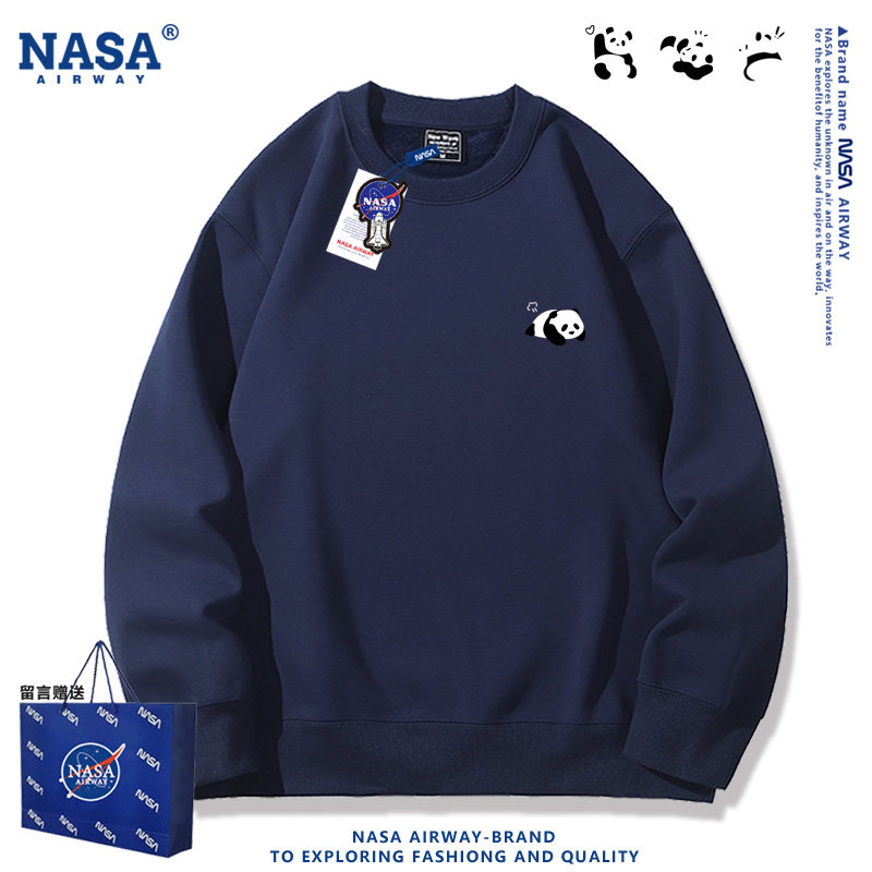 NASA联名小熊猫印花国潮卡通图案男女生百搭圆领卫衣春秋上衣外套