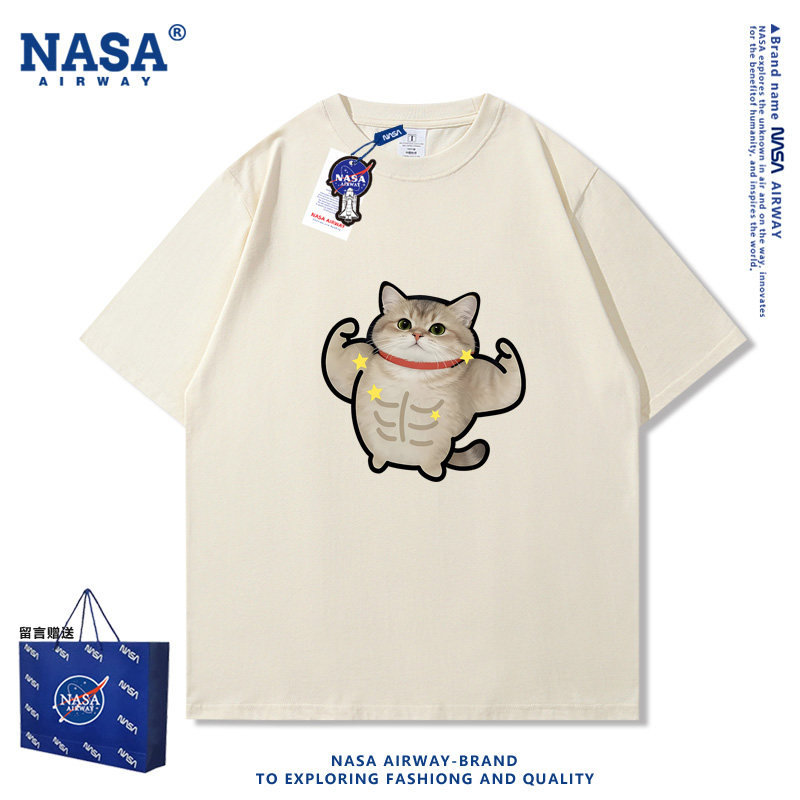 NASA AW力量小猫哈基米周边健身房运动男女纯棉短袖T恤半袖上衣夏