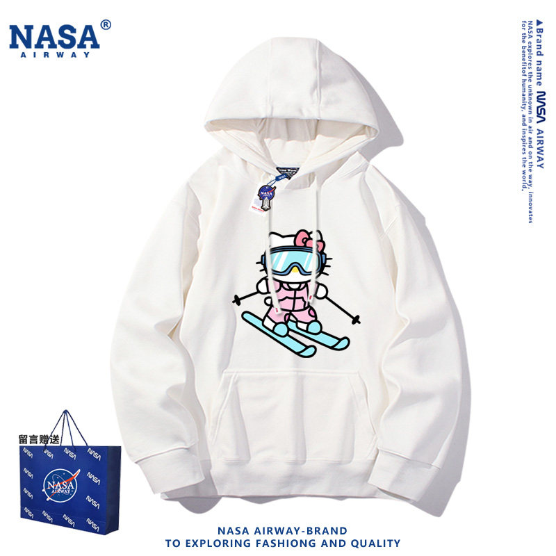 NASA联名kitty猫双板单板滑雪爱好者卡通图案男女春秋款连帽卫衣