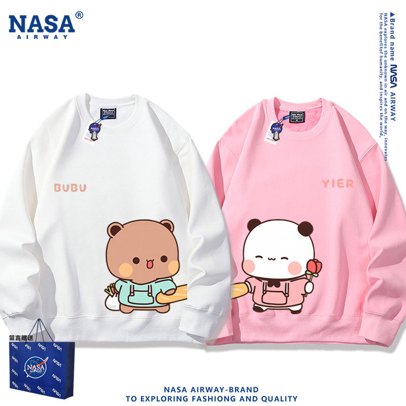 NASA AW布布一二卡通图案情侣装圆领卫衣男女春秋薄款新款上衣服