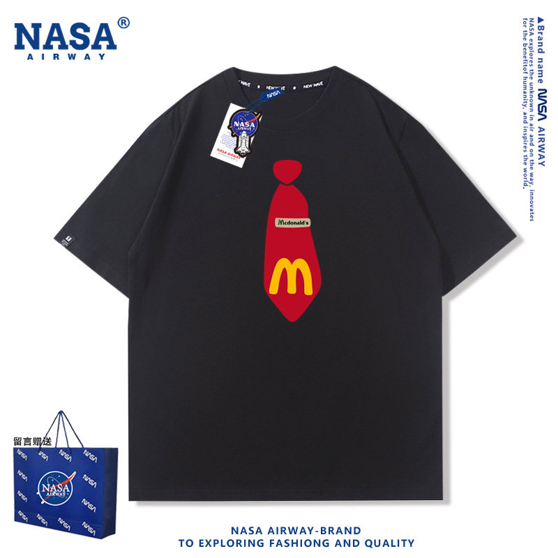NASA潮牌美式趣味麦门领带纯棉短袖t恤夏青少年男生休闲宽松半袖