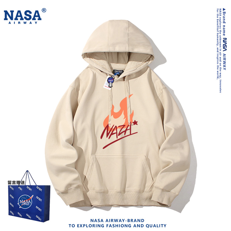 NASA联名罗小黑NAZA同款印花图案秋冬连帽卫衣男女薄款帽衫上衣服