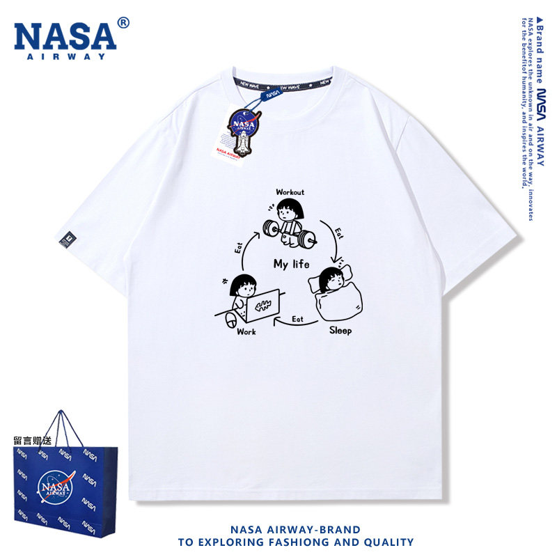 NASA联名力量樱桃小丸子打球举铁三点一线纯棉短袖t恤男女半袖夏