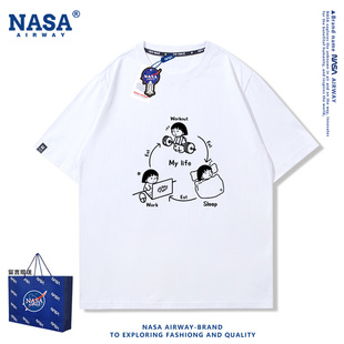 NASA联名力量樱桃小丸子打球举铁三点一线纯棉短袖t恤男女半袖夏