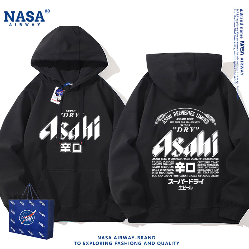 NASA联名日本朝日啤酒美式复古连帽卫衣男女学生套头上衣秋冬帽衫