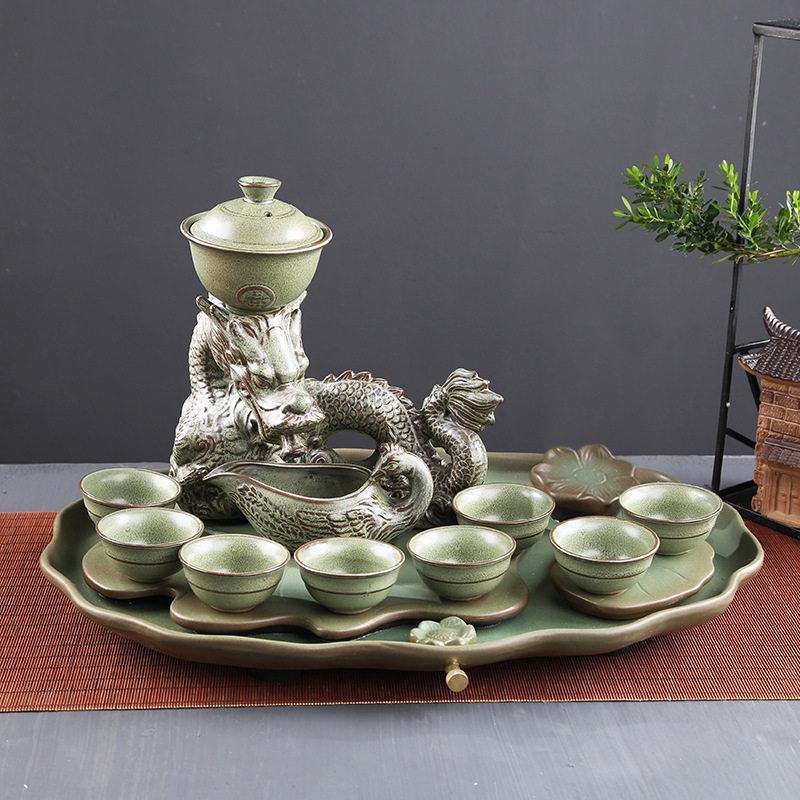 自动茶具套装家用复古陶瓷懒人旋转泡茶窑变茶盘茶杯茶壶简约礼品