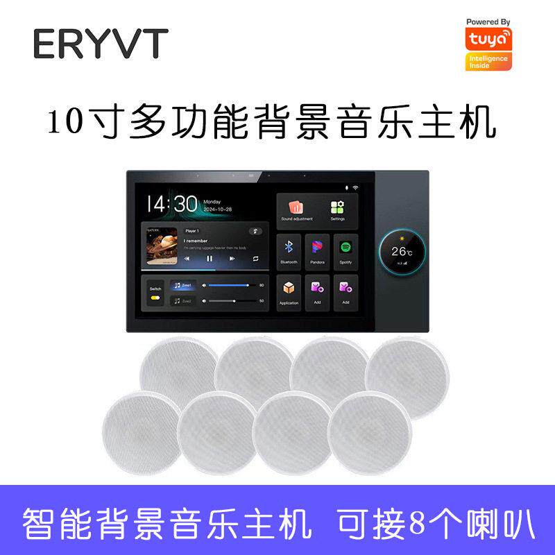 涂鸦10寸多功能全屋智能背景音乐主机ZigBee网关可接8路有线喇叭