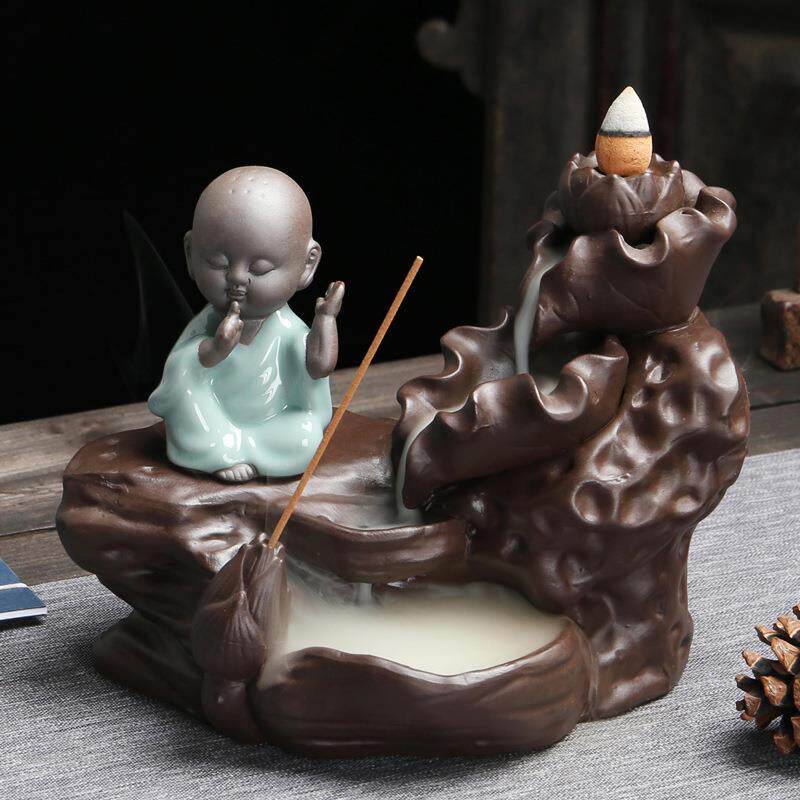 莲藕天成紫砂小和尚香薰炉创意陶瓷香插倒流香炉礼品工艺品