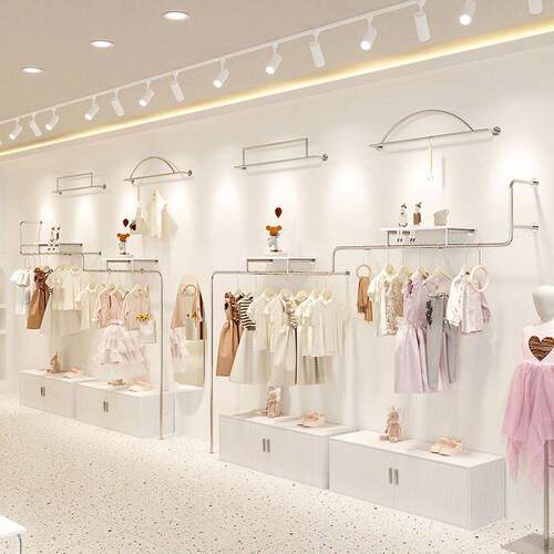 服装店童装展示架上墙组合不锈钢货架儿童衣服陈列架女装侧挂衣架