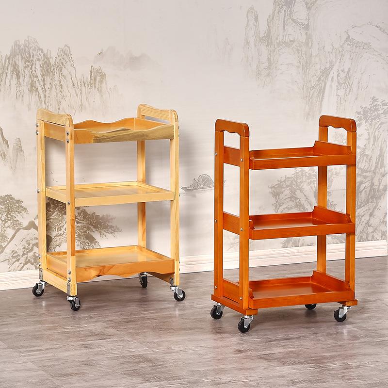 美容院实木美容小推车三层置物可移动木质推车纹绣美甲手推工具车