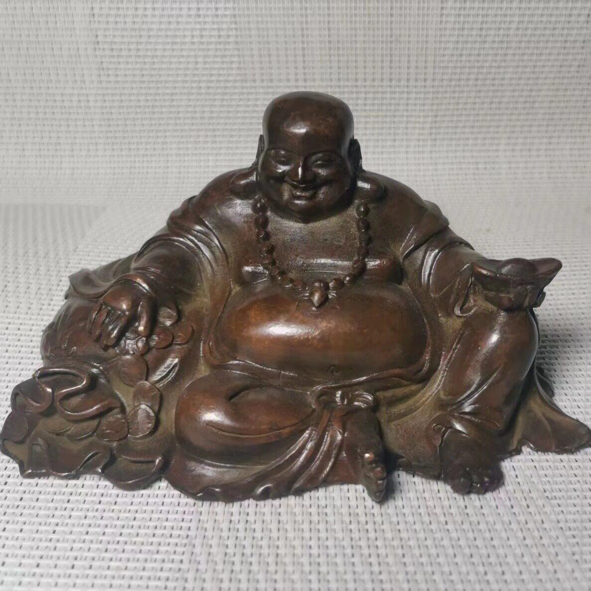 古玩杂项仿古铜器收藏复古老包浆黄铜弥勒佛布袋和尚摆件