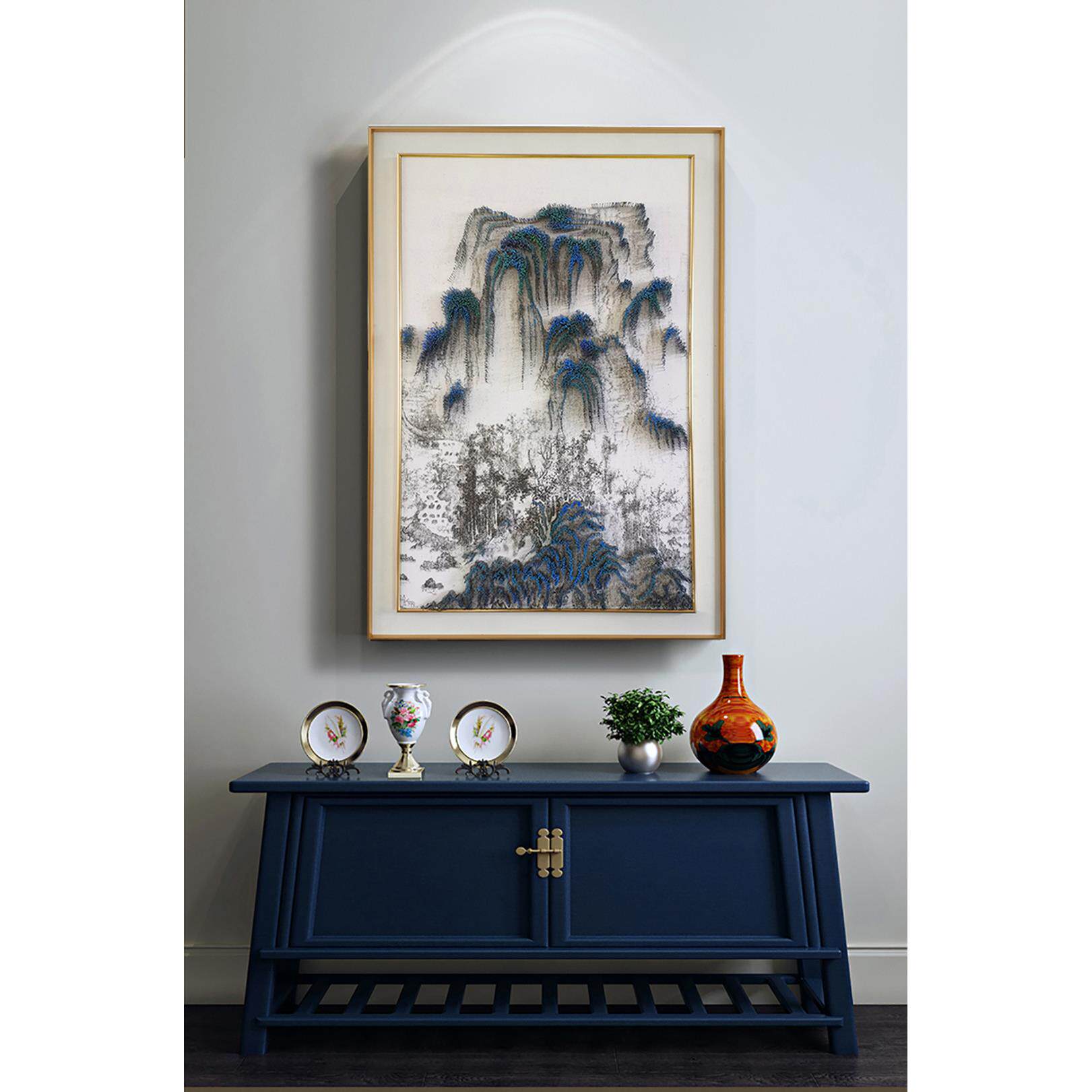 现中式立体钉子画玄关装饰画实物禅意山水壁画酒店样板房画手工