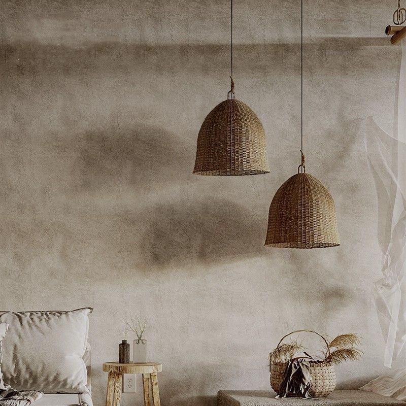 侘寂风藤编餐厅茶室吊灯复古日式家装书房客厅禅意民宿吧台床头灯