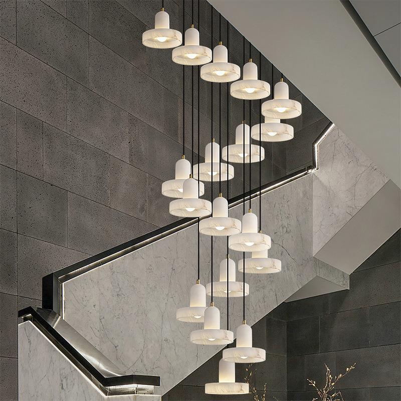新中式复式楼楼梯间长吊灯现代餐厅云石灯别墅跃层楼中楼客厅灯具