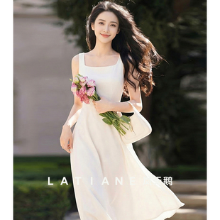 女士夏 夏季 岚天鹅醋酸早春漂亮连衣裙白色吊带2026巨好看春季 新款