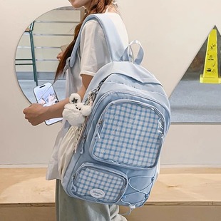 双肩包透明隔层扎谷包 蓝色书包痛包女初中生大容量高颜值2025新款