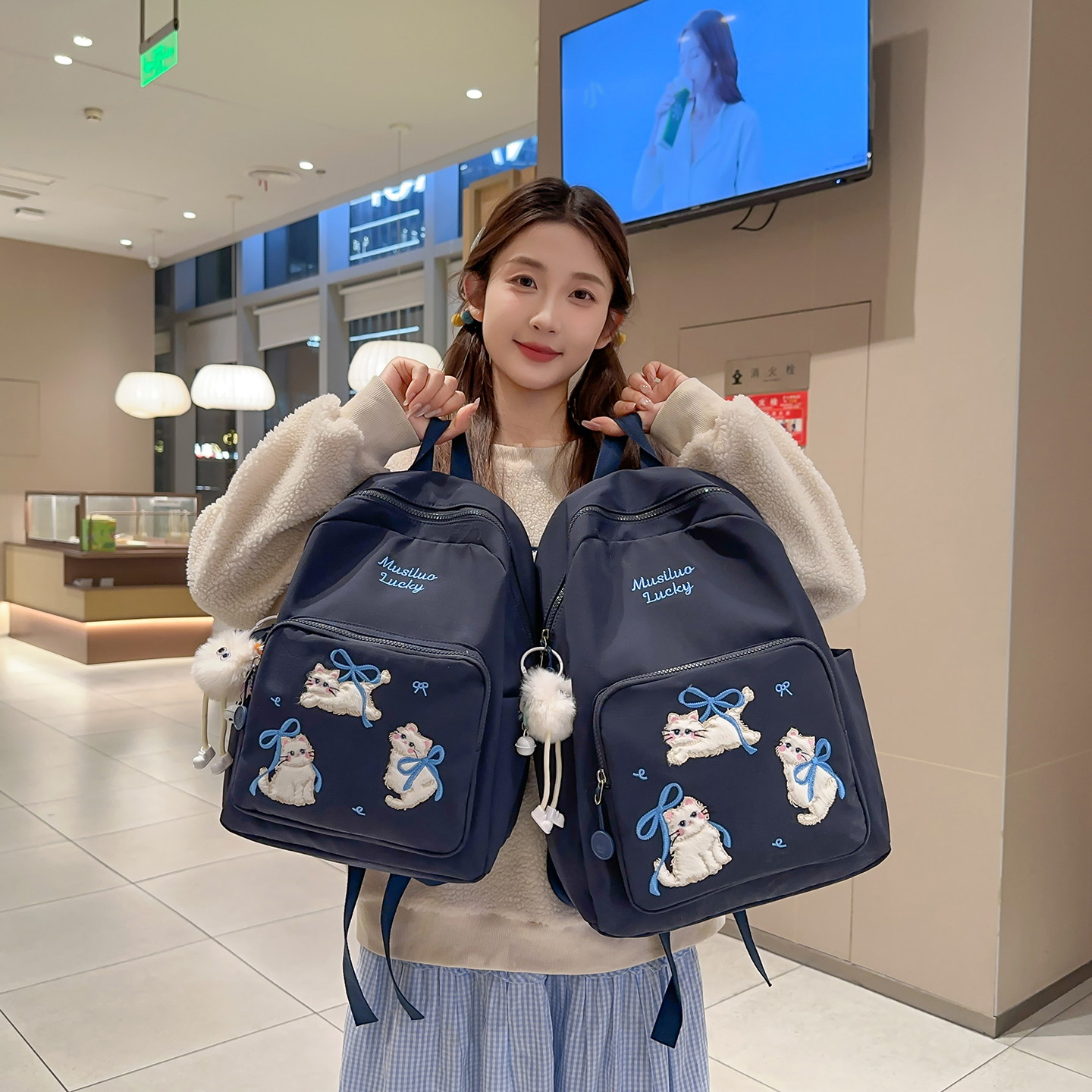 少女风书包可爱猫咪双肩背包女生学院风百搭轻便休闲旅行亲子背包,箱包皮具/热销女包/男包,双肩背包,淘宝优惠券,粉丝福利购,淘宝优惠卷