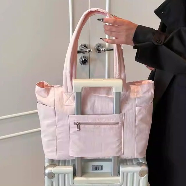 【可挂拉杆箱】简约绣线抽绳大容量粉色布包大包2025新款潮托特包,箱包皮具/热销女包/男包,托特包,淘宝优惠券,粉丝福利购,淘宝优惠卷