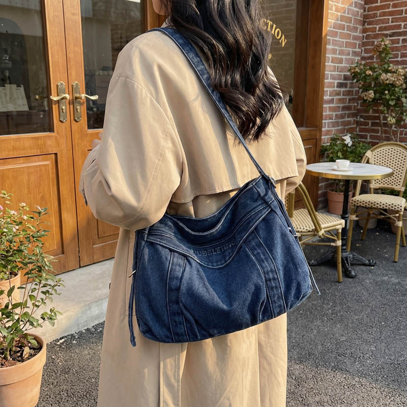 韩系慵懒风牛仔帆布托特包女式大容量学生上课日常通勤单肩斜挎包