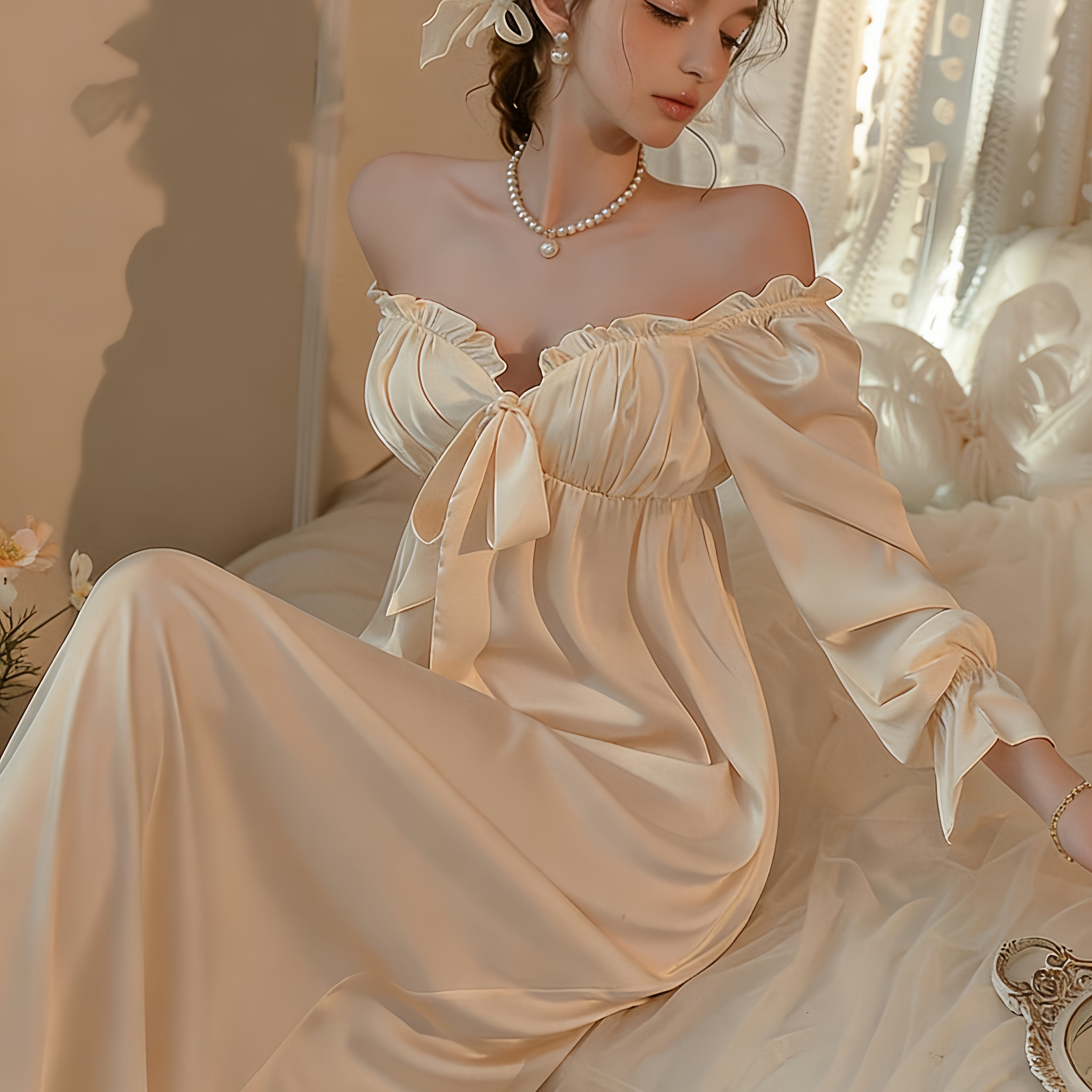 法式宫廷风蕾丝性感纯欲吊带睡裙