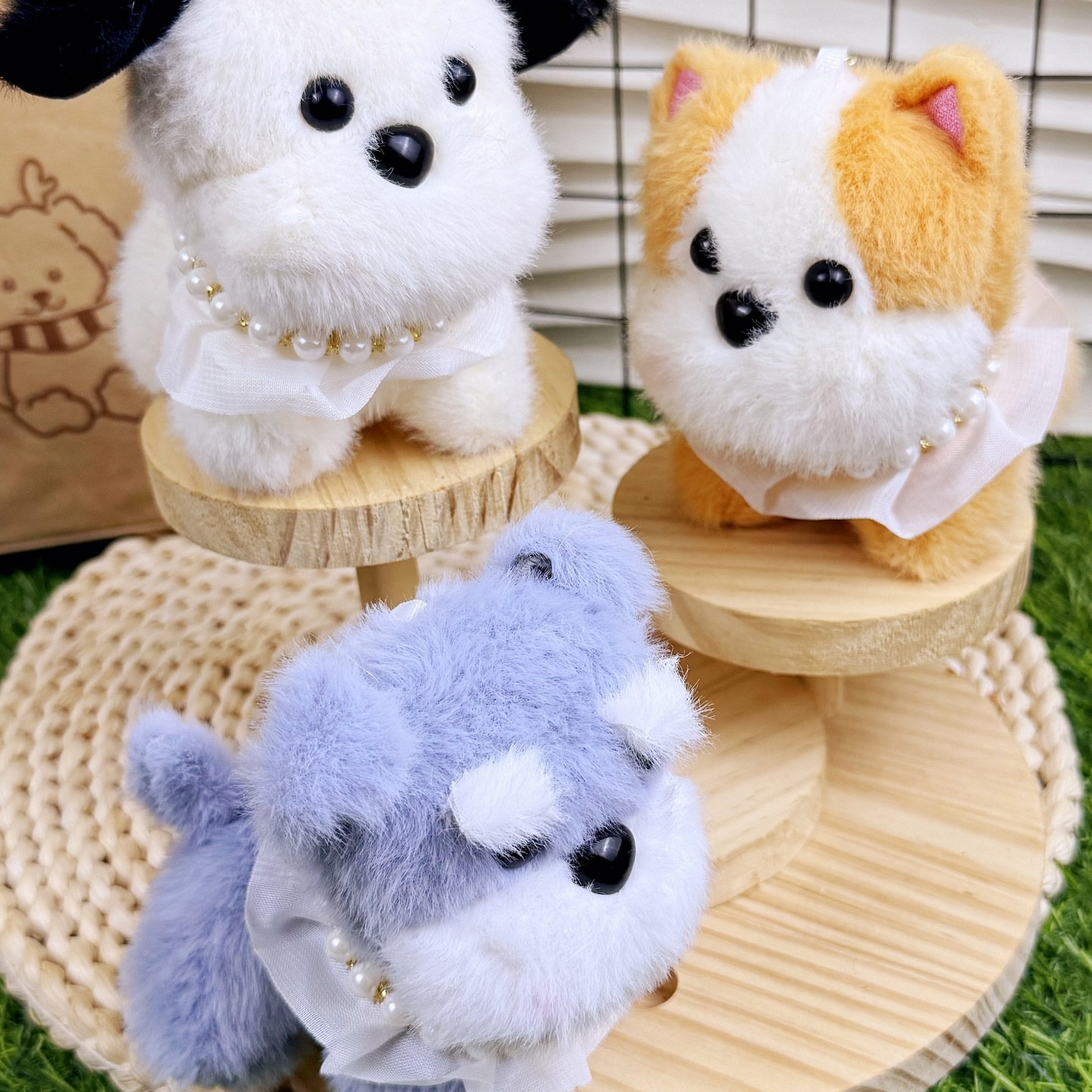 可爱腮红小奶狗项链狗钥匙扣挂件创意毛绒公仔小狗狗情侣书包挂饰