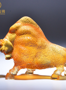 开业礼品牛摆件招财镇宅办公室桌面装饰品摆设琉璃摆件玻璃工艺品