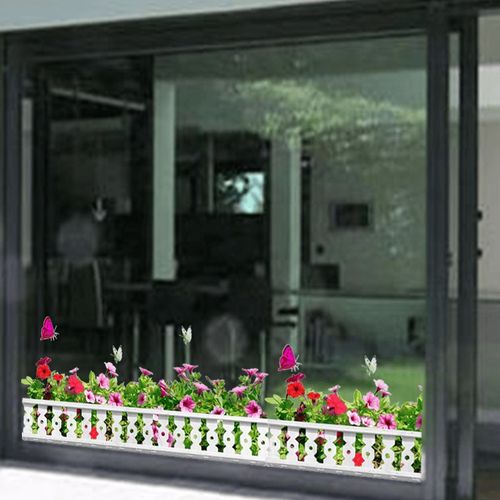 商场超市玻璃门橱窗踢脚线花草围栏布置装饰贴纸自粘防水透明贴画