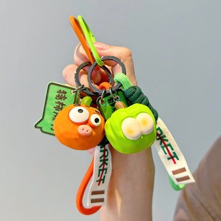 木雕风柿子钥匙扣诸事顺利创意个性文字钥匙挂件精致情侣包包挂饰