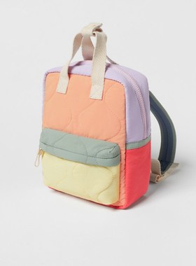 Z家新款儿童手提背包橘黄色撞色拼接幼儿园包包男女轻质双肩书包