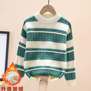 男童毛衣2023秋冬新款半高领加绒加厚儿童中大童男孩冬季针织打底