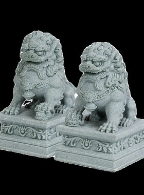 石狮子小摆件一对镇宅看门石雕喜狮麒麟茶宠鱼缸造景桌面装饰礼物