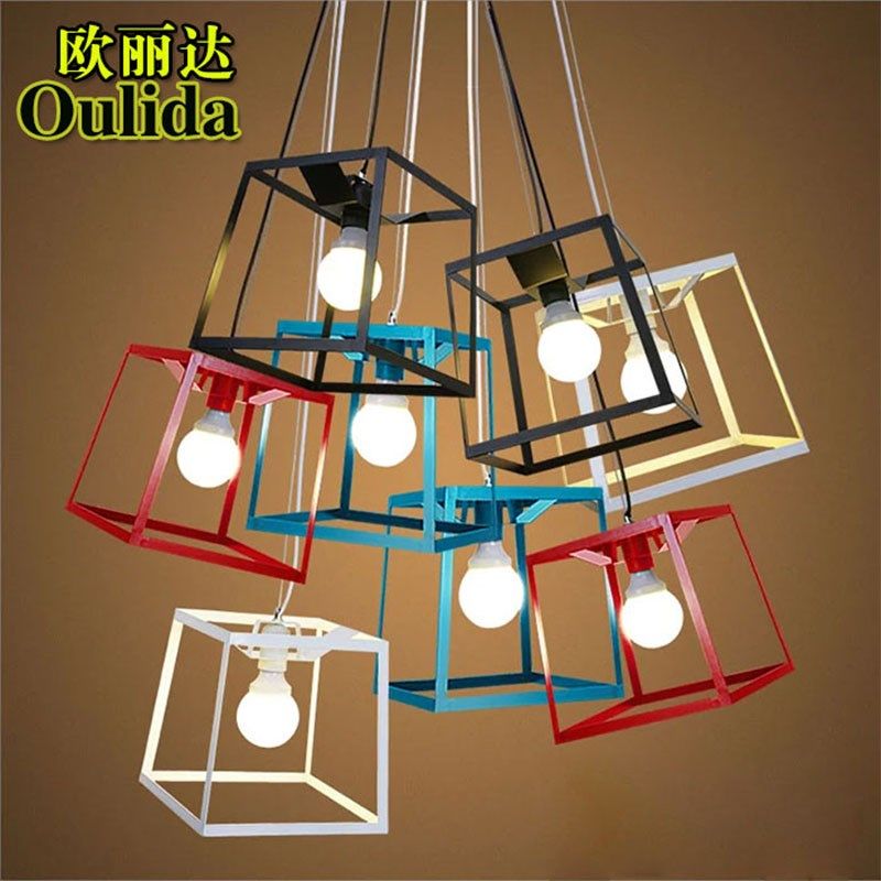 铁艺吊灯美式乡村复古吊灯餐厅吧台楼梯灯创意个性铁艺方形方框灯,家装灯饰光源,客厅吊灯,淘宝优惠券,粉丝福利购,淘宝优惠卷