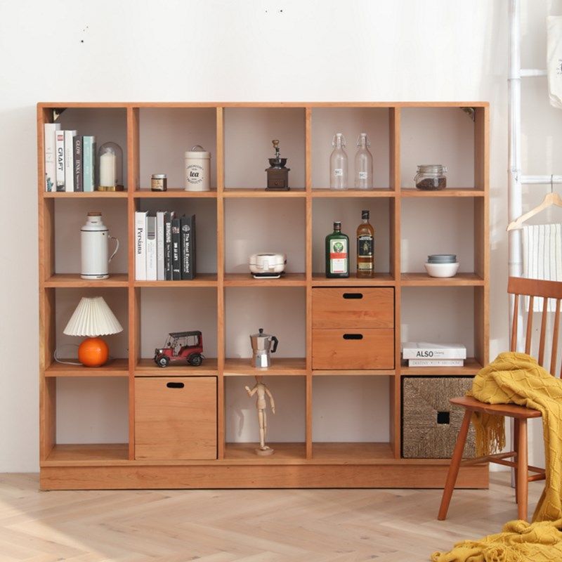 日式北欧落地满墙书架极简书柜樱桃木开放式家具木质客厅书房柜子