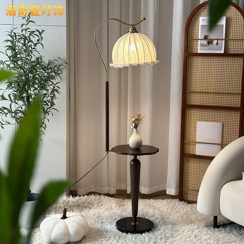 落地灯中古风卧室床头置物架一体柚子台灯客厅沙发旁氛围感钓鱼灯,家装灯饰光源,装饰落地灯,淘宝优惠券,粉丝福利购,淘宝优惠卷