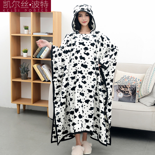 春夏加厚法兰绒披肩毯办公室空调午睡毯斗篷懒人披风打坐多功能毯