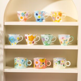 纯手工彩绘吸管杯釉下彩高杯子果汁杯田园濑户烧马克杯家用水杯子