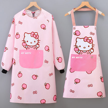 Hello Kitty可爱卡通围裙女厨房家用防水防油长袖做饭围腰