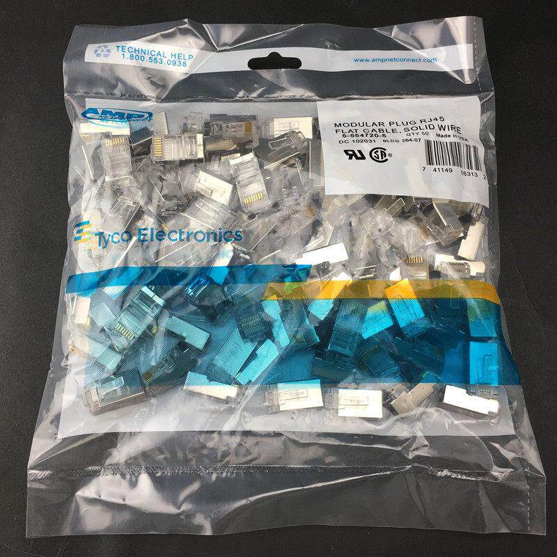 安普超五类带屏蔽AMP水晶头RJ45百兆5类8P8C网络金属接头镀金