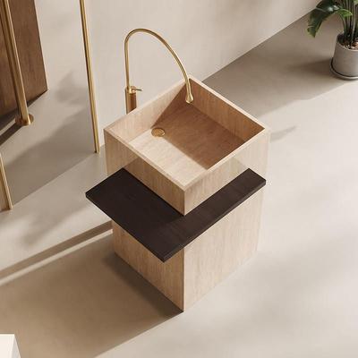 定制酒店别墅岩板立柱盆户外庭院洗手盆一体落地式洗脸盆洗手池