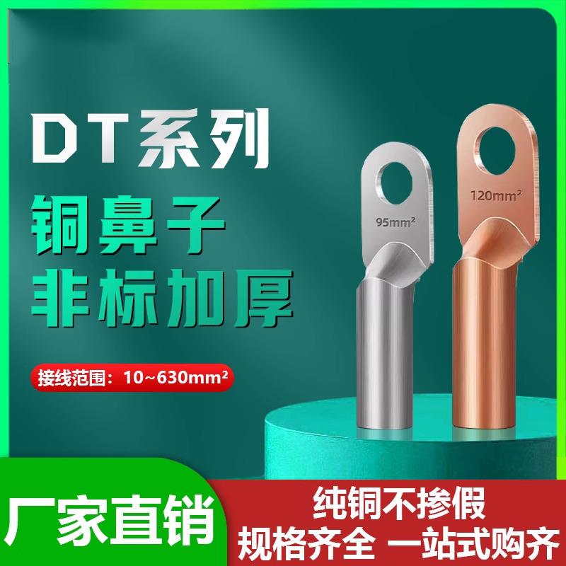 DT铜鼻子接线端子电线铜线鼻子镀锡堵油铜接头25/35/50平方铜线耳